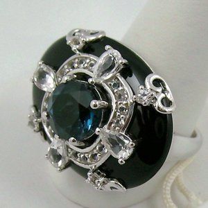 Carlo Viani Black Agate & Topaz Ring